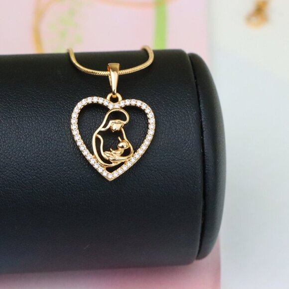 "Heart-Shaped Mom and Baby Rose Gold Pendant with Crystal Border, XPPT1272 - Picture 2 of 13